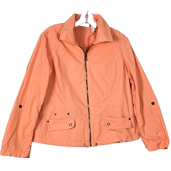 Chicos Womens Windbreaker Jacket 2/US12 Soft Orange Long Sleeve Roll Tab Zipper - Picture 2 of 12